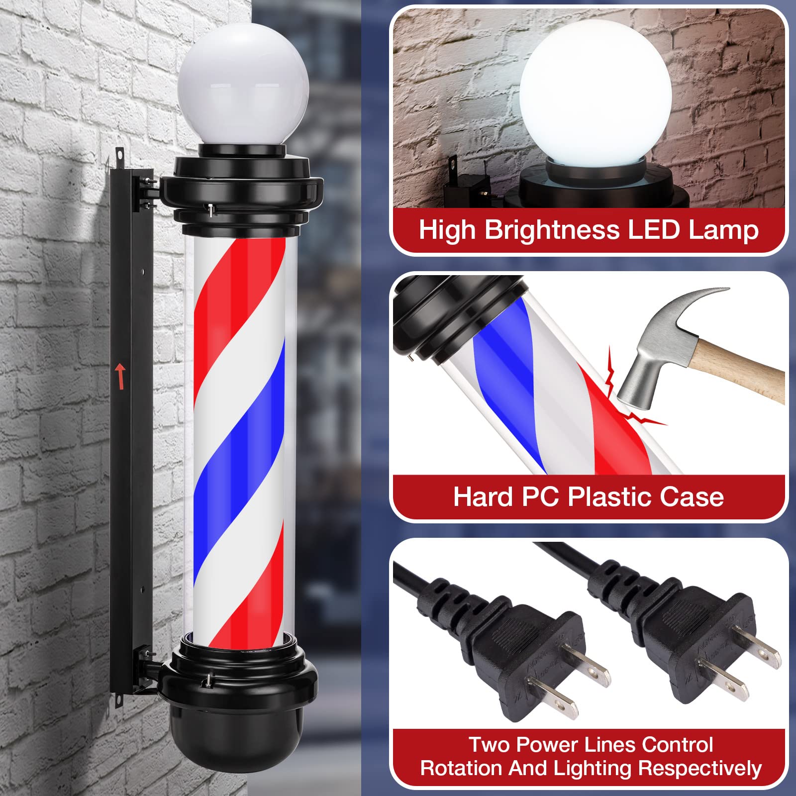 Amazon.com: Noverlife 34in Barber Pole LED Sign, Barber Shop Pole